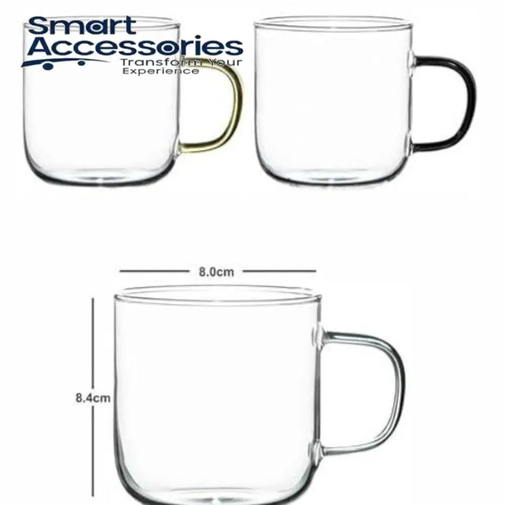 Glass Tea/Coffee Mug With Coloured Handle Set Of 4Pcs