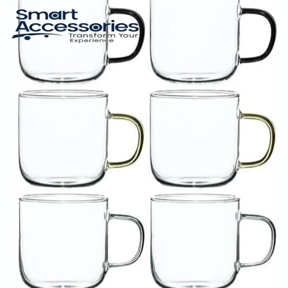 Glass Tea/Coffee Mug With Coloured Handle Set Of 4Pcs