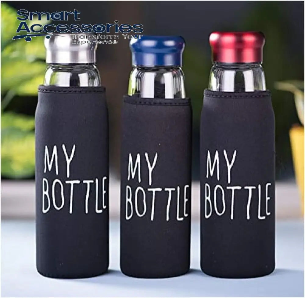 Glass Water Bottle With Aluminum Cap & My Black Pouch 750Ml Capacity