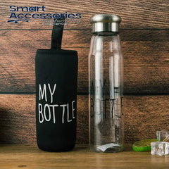 Glass Water Bottle With Aluminum Cap & My Black Pouch 750Ml Capacity