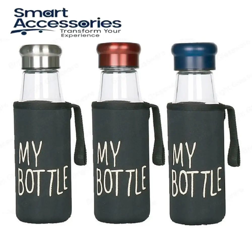 Glass Water Bottle With Aluminum Cap & My Black Pouch 750Ml Capacity