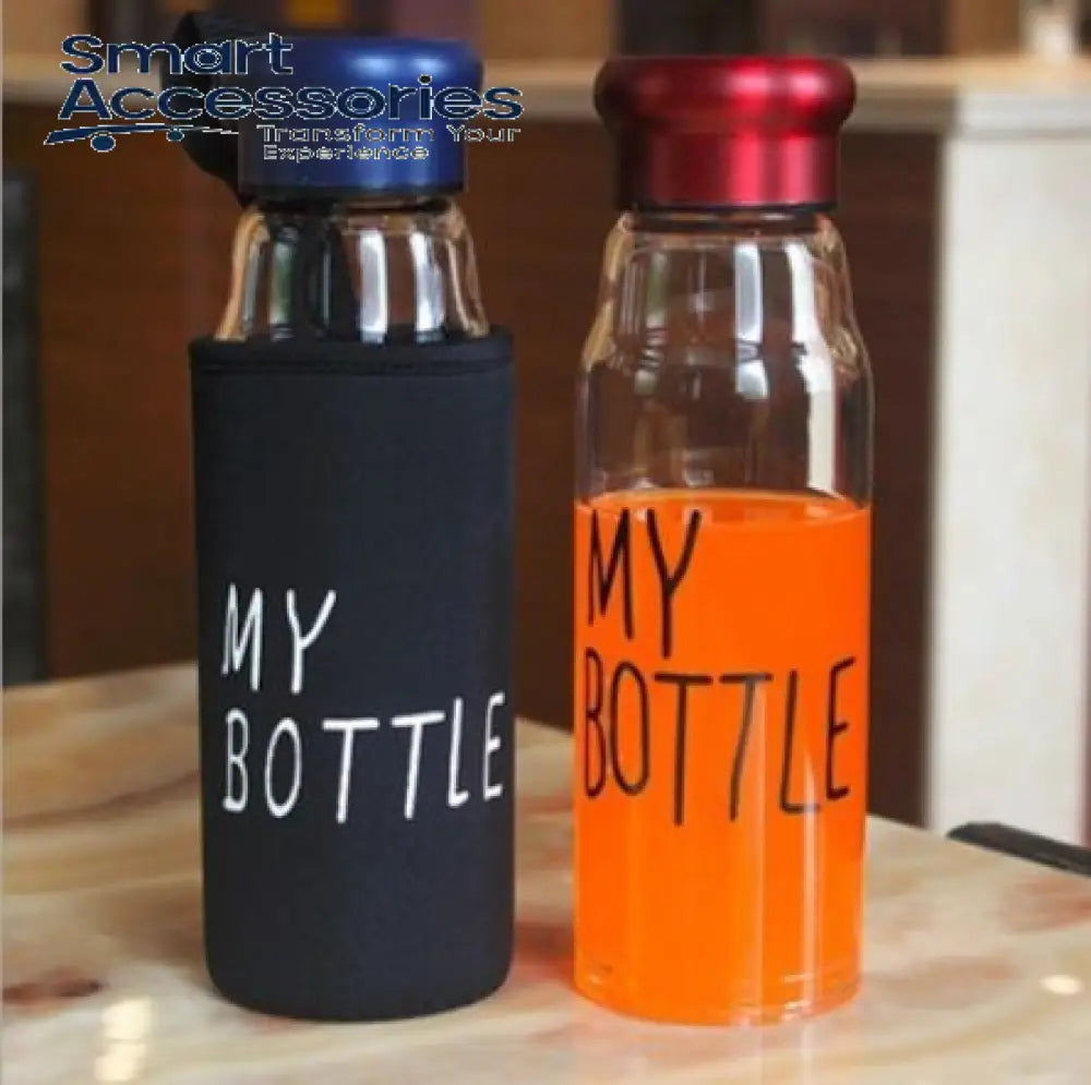 Glass Water Bottle With Aluminum Cap & My Black Pouch 750Ml Capacity