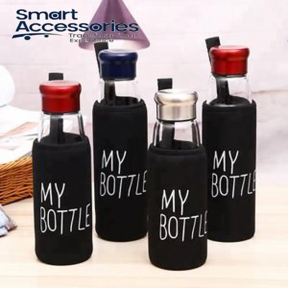 Glass Water Bottle With Aluminum Cap & My Black Pouch 750Ml Capacity