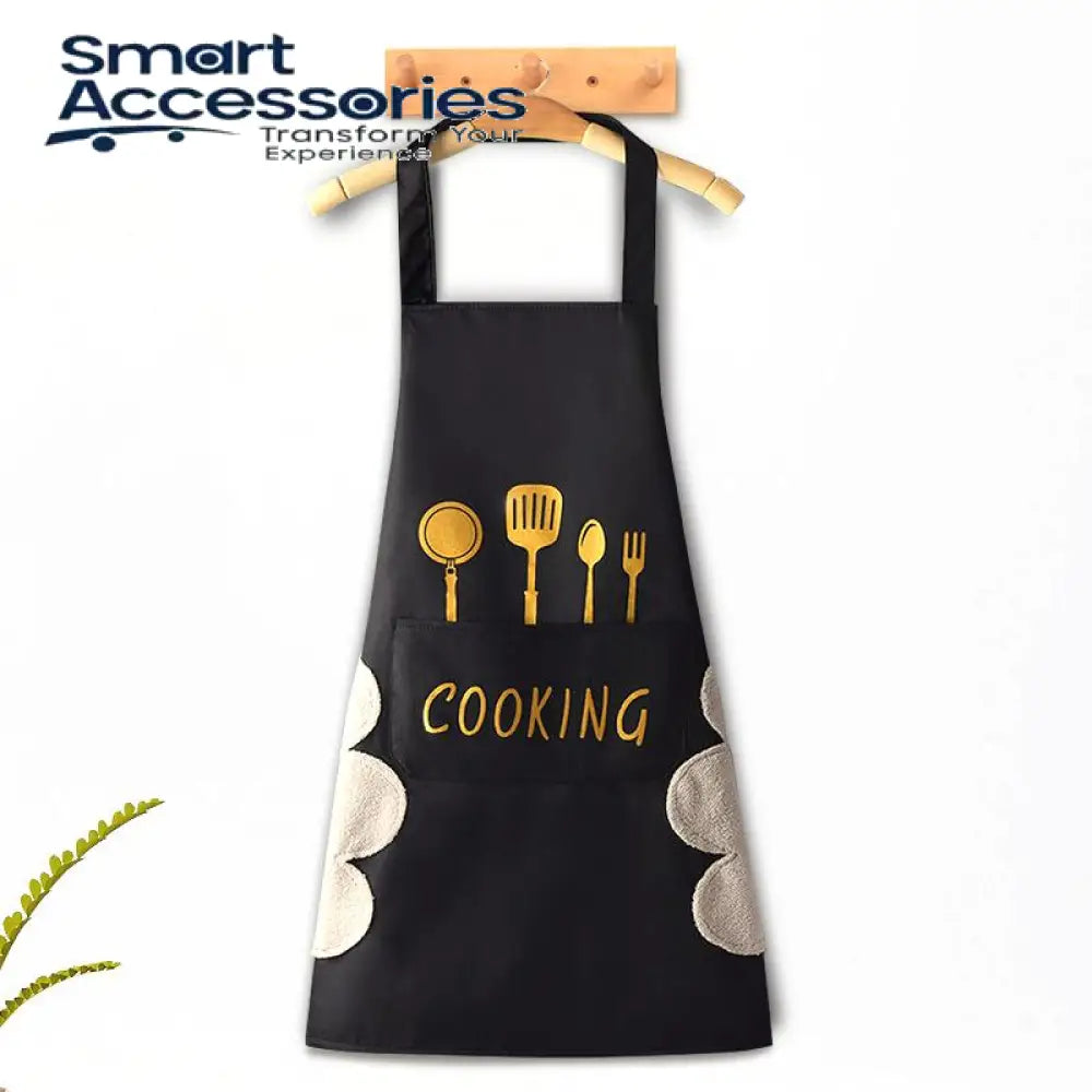 Hand-Wiping Kitchen Household Cooking Apron Men Women Oil-Proof Waterproof (Only Black)