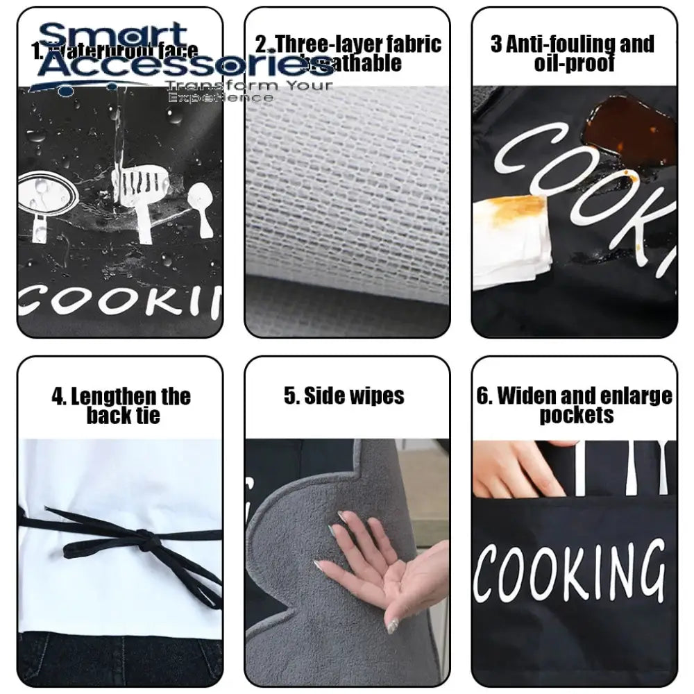 Hand-Wiping Kitchen Household Cooking Apron Men Women Oil-Proof Waterproof (Only Black)