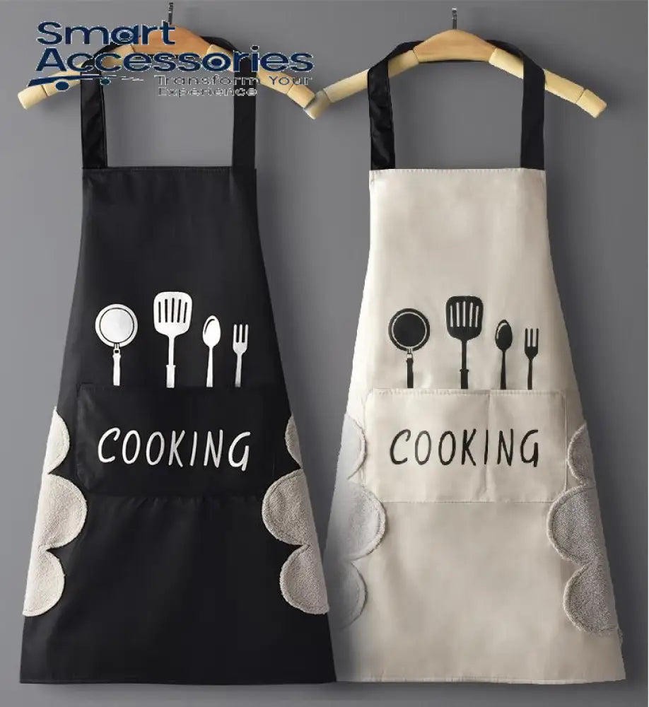 Hand-Wiping Kitchen Household Cooking Apron Men Women Oil-Proof Waterproof (Only Black)