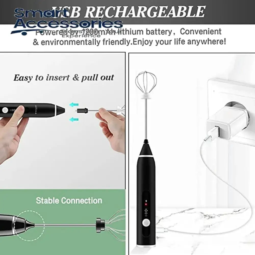 Handheld Usb Rechargeable Foam Maker Electric Frother With 2 Stainless Whisks