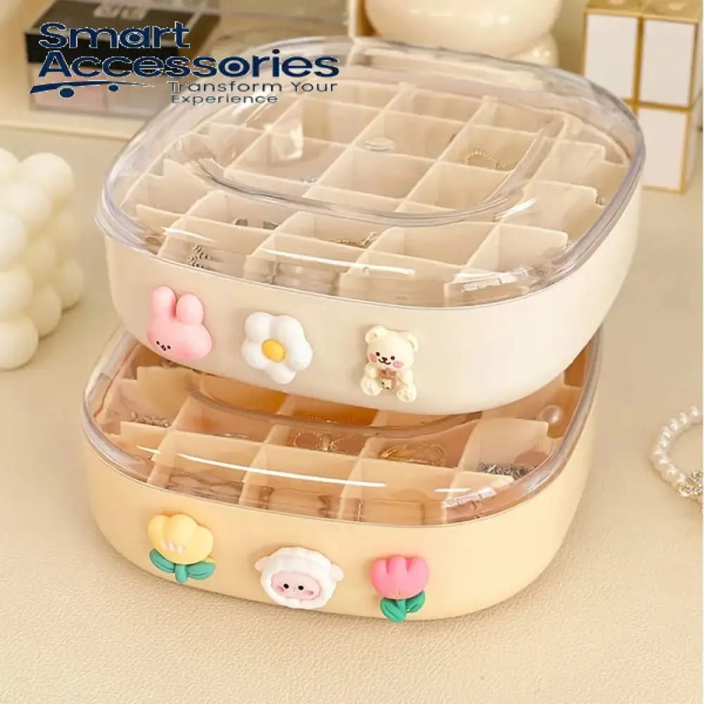 Jewelry Organizer Boxes Plastic Storage Box Grid Double Layer