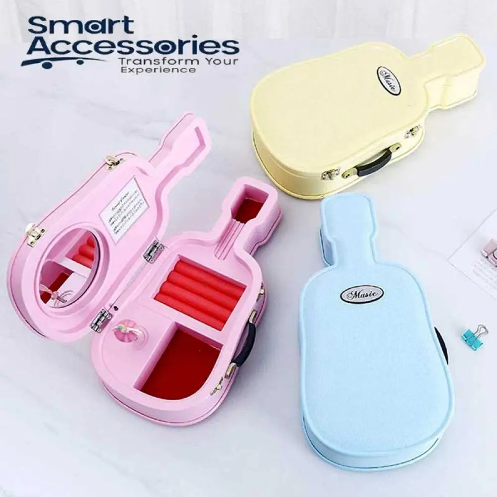 Jewelry Storage Box With Mirror Guitar Shaped