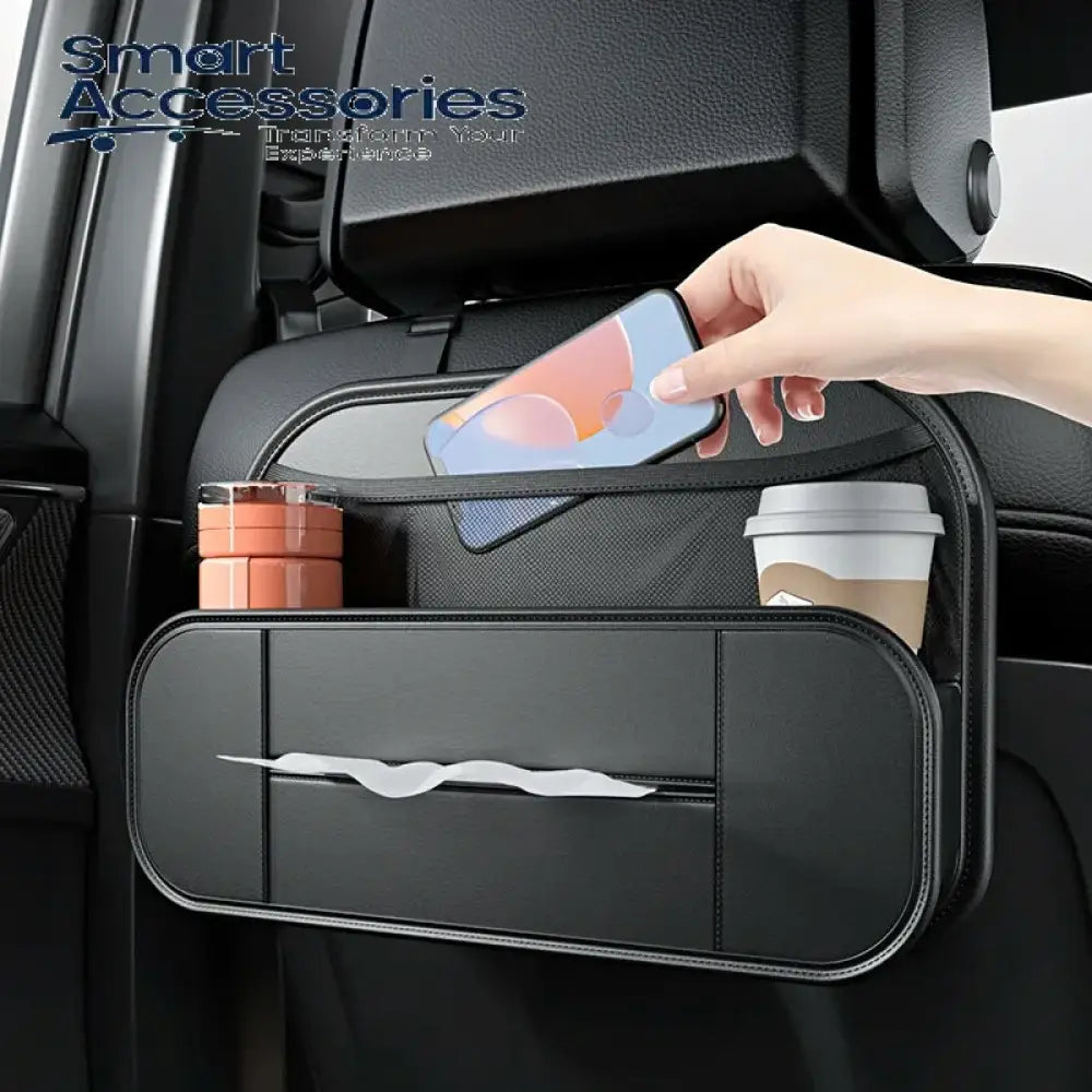 Leather Car Backseat Organizer With Tissue Bag Holder Back Seat Hanging Storage Organizer