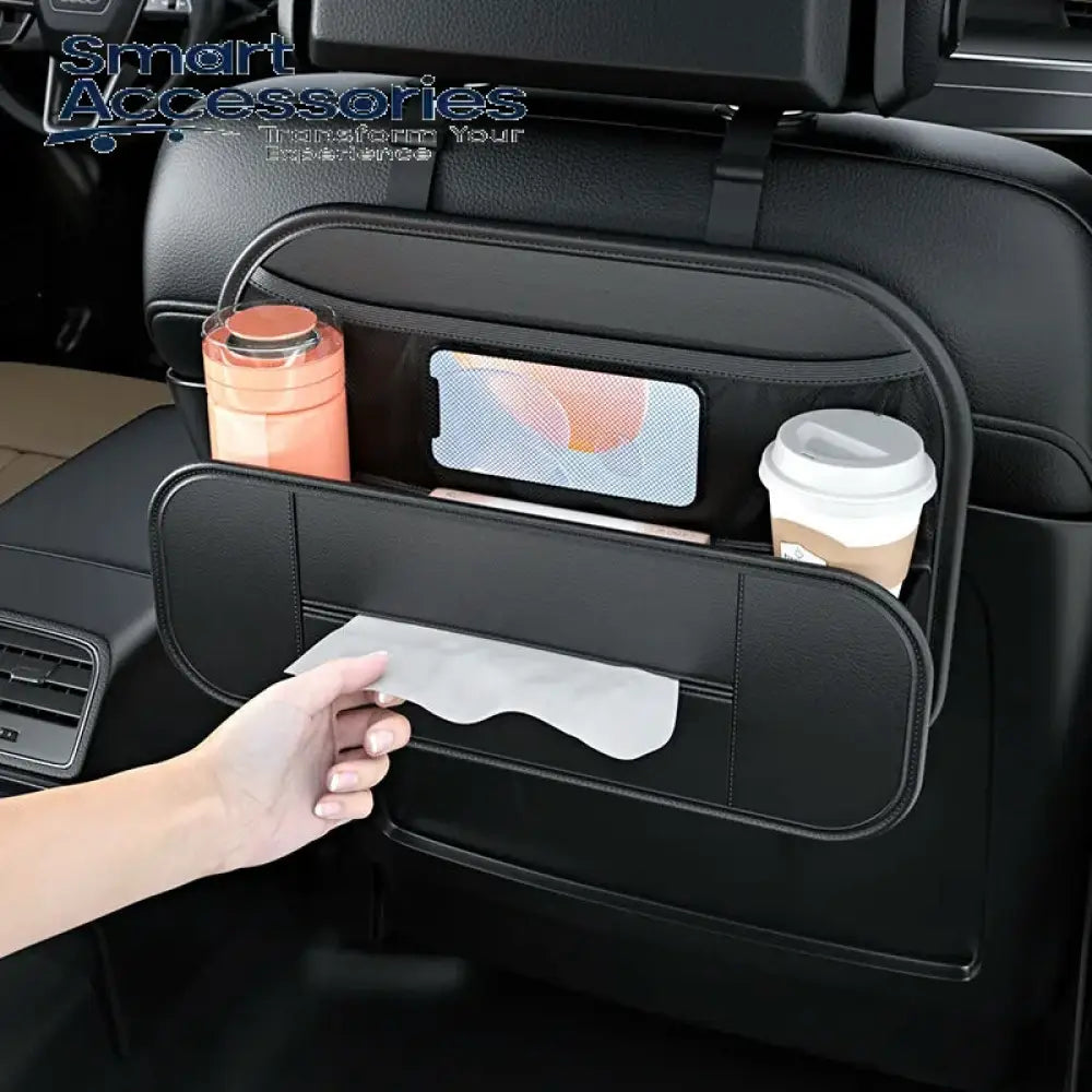 Leather Car Backseat Organizer With Tissue Bag Holder Back Seat Hanging Storage Organizer