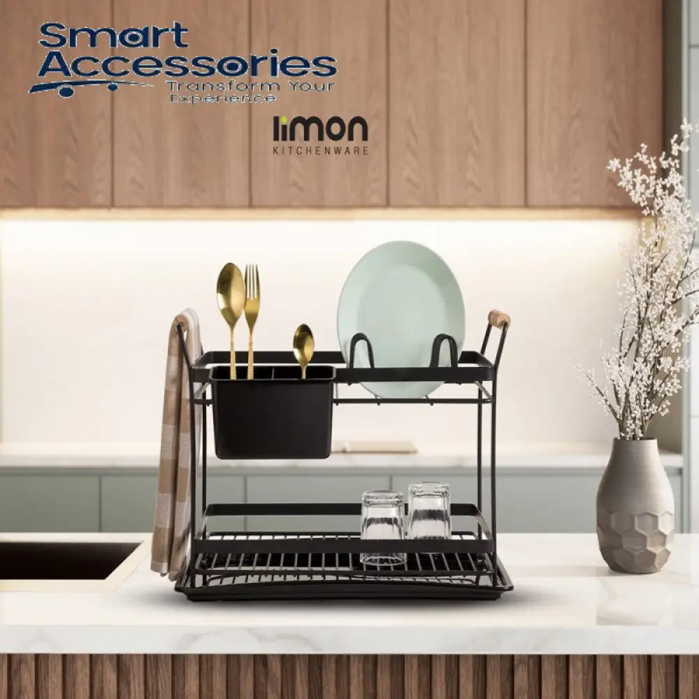 Limon Dish Rack With Wooden Handles 2 Floors