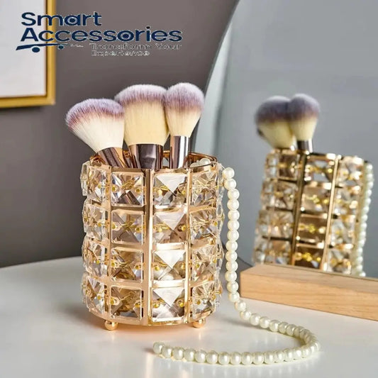 Metal Crystal Makeup Brush Holder Organizer