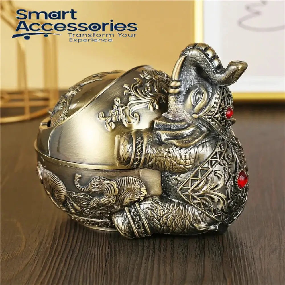 Metal Elephant Ashtray With Lid