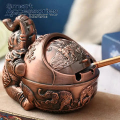 Metal Elephant Ashtray With Lid