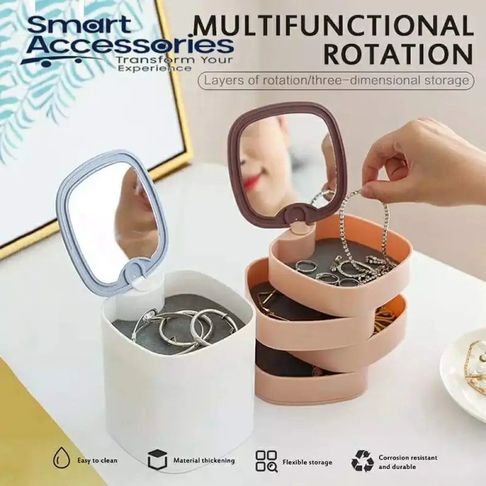 Multi-Layer Jewelry Box With Mirror Rotating Storage Home Accessories