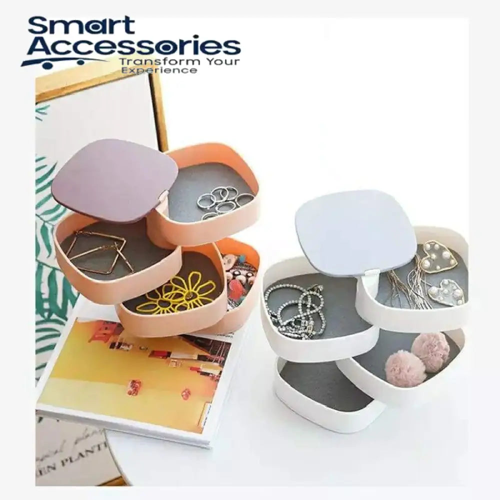 Multi-Layer Jewelry Box With Mirror Rotating Storage Home Accessories