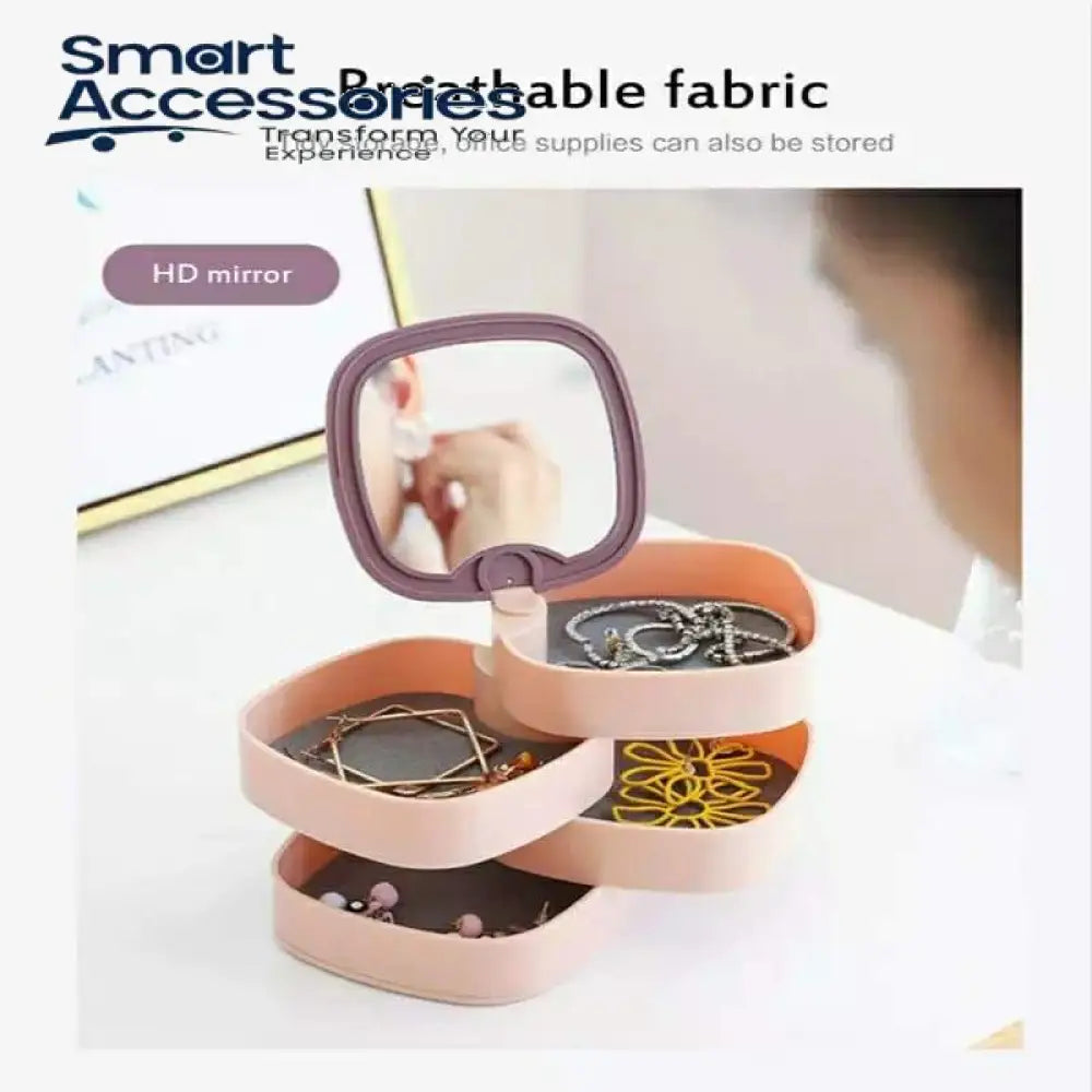 Multi-Layer Jewelry Box With Mirror Rotating Storage Home Accessories