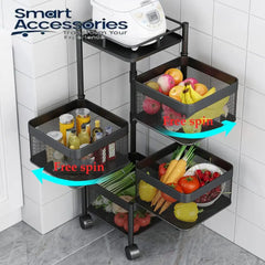 Multi-Layer Rotating Stackable Metal Basket Kitchen Storage Shelf