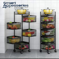 Multi-Layer Rotating Stackable Metal Basket Kitchen Storage Shelf