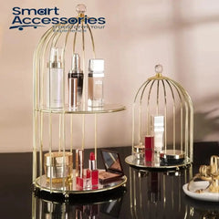 New Style Birdcage Makeup Organizer Metal Brass Cosmetic With Mirror Shelves