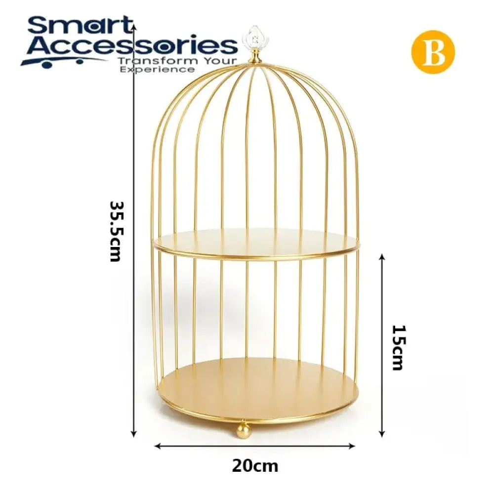 New Style Birdcage Makeup Organizer Metal Brass Cosmetic With Mirror Shelves