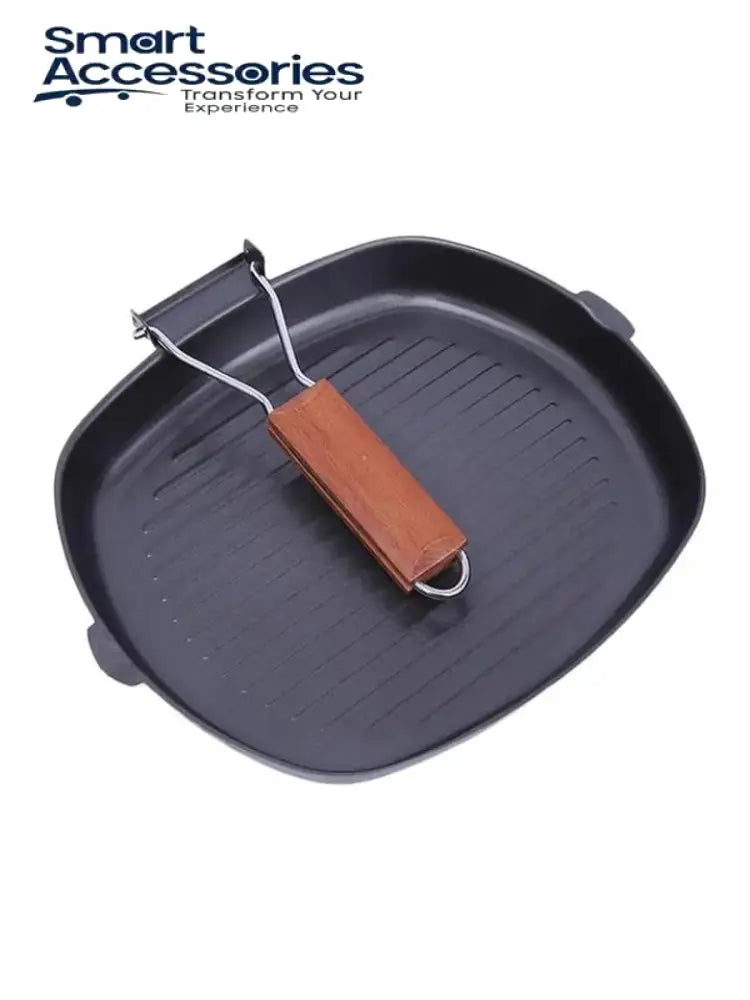 Nonstick Grill Pan With Folding Handle Striped Steak Frying Square