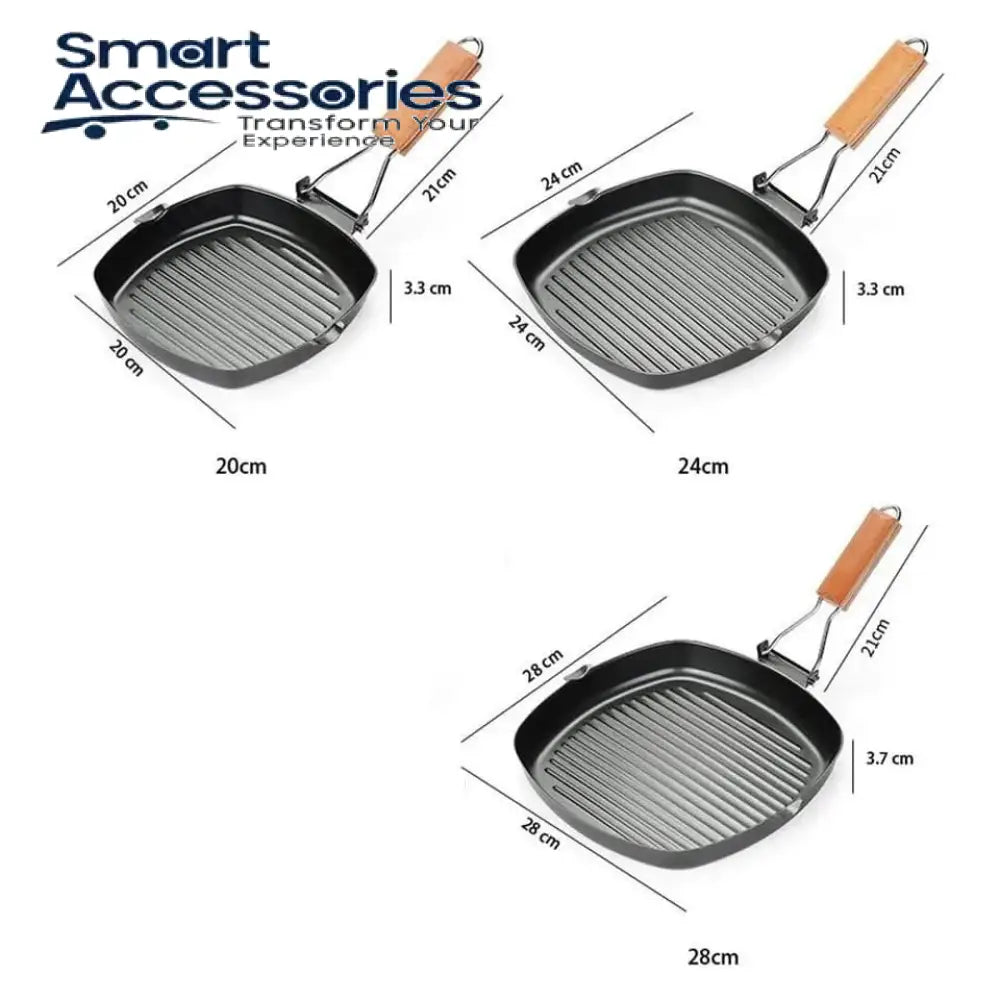 Nonstick Grill Pan With Folding Handle Striped Steak Frying Square