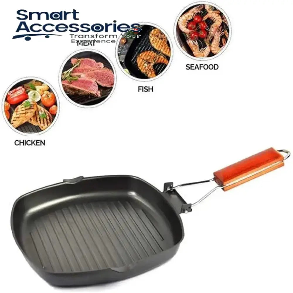 Nonstick Grill Pan With Folding Handle Striped Steak Frying Square