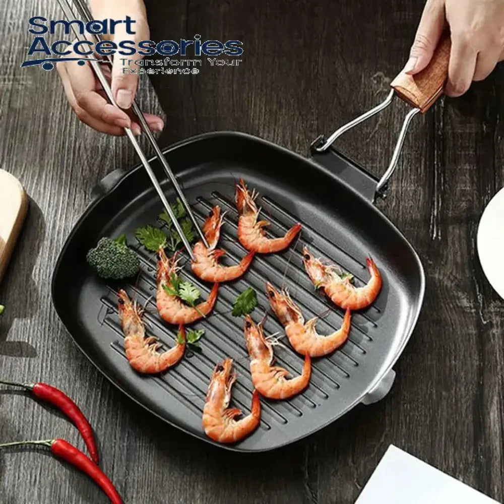 Nonstick Grill Pan With Folding Handle Striped Steak Frying Square