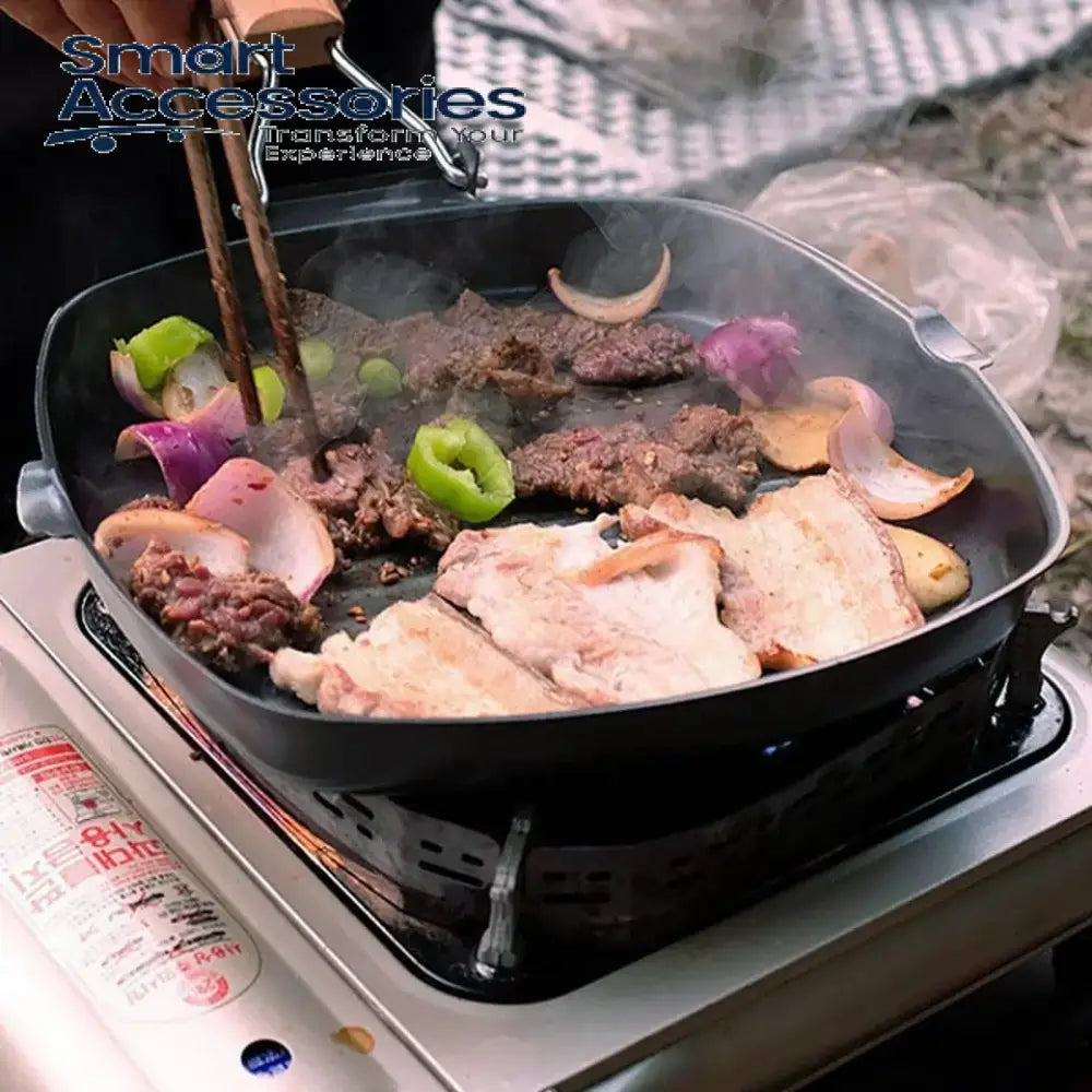 Nonstick Grill Pan With Folding Handle Striped Steak Frying Square