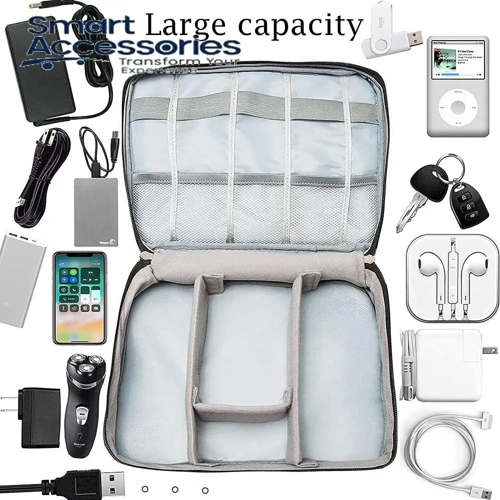 Portable Digital Storage Bag Waterproof Cable Organizer Pouch Multifunction Travel Zipper Data