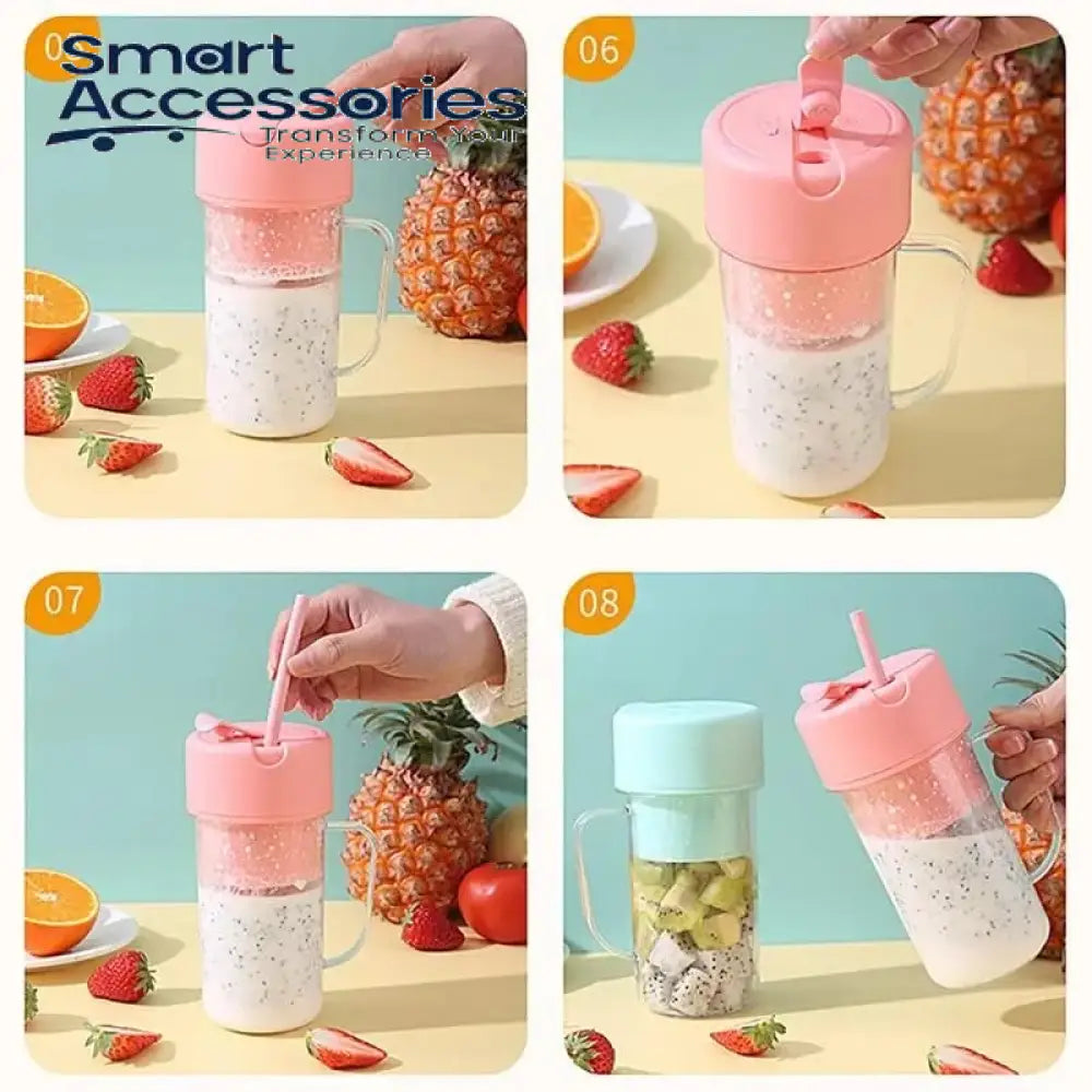 Portable Rechargeable Juice Blender With Straw.