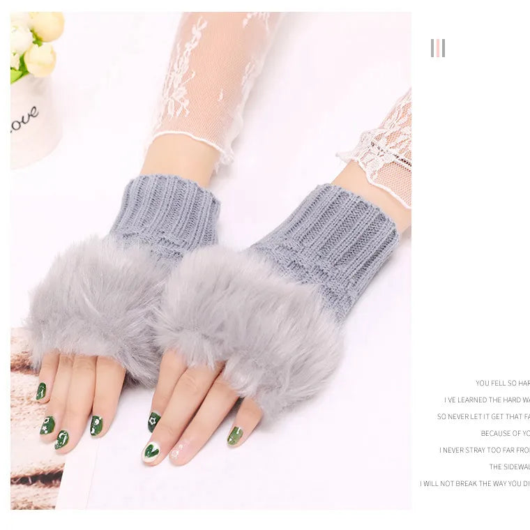 Wool Half Finger Gloves for Girls