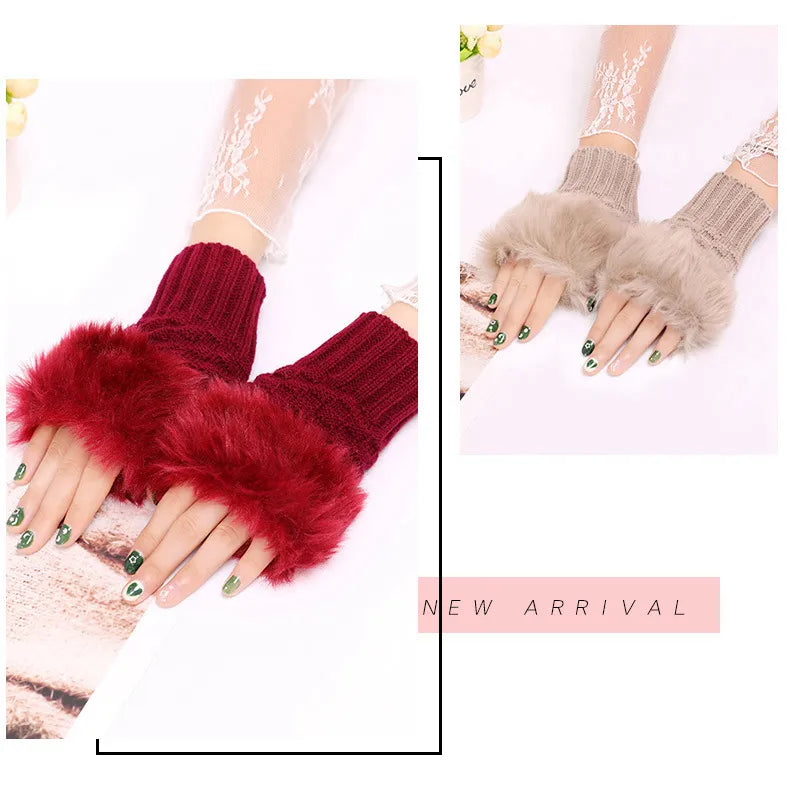 Wool Half Finger Gloves for Girls