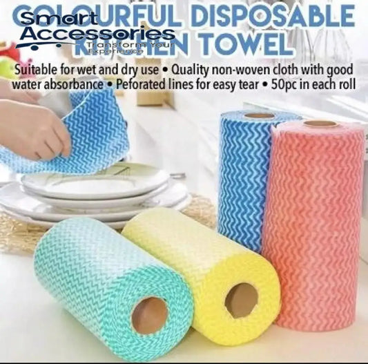 Reusable Tissue 1 Roll X 50 Tissues - All-Purpose Disposable Kitchen Wipes Cleaning Cloths Mighty