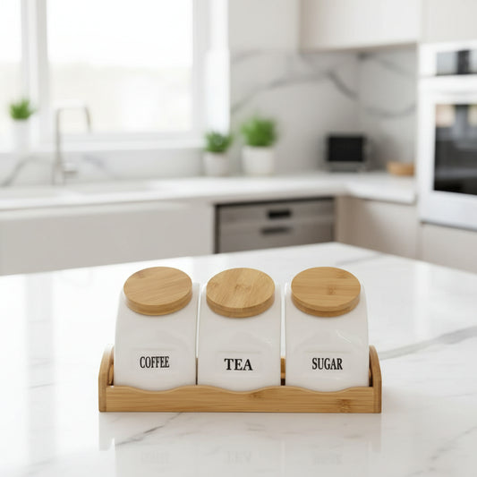 3Pcs Bamboo Jars Set With Stand