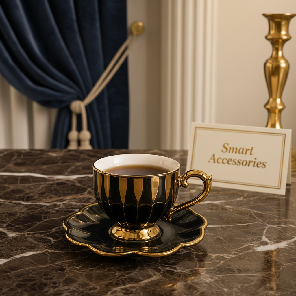 6-Pieces Luxurious Black & Gold Cup Saucer Set