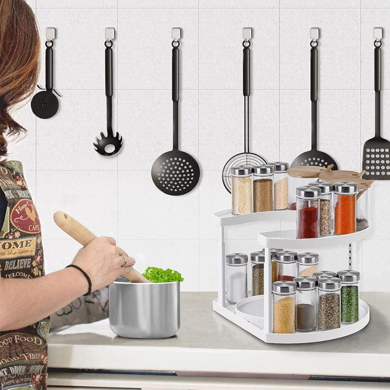 2 Tier Adjustable Rotating Spice Rack Organizer