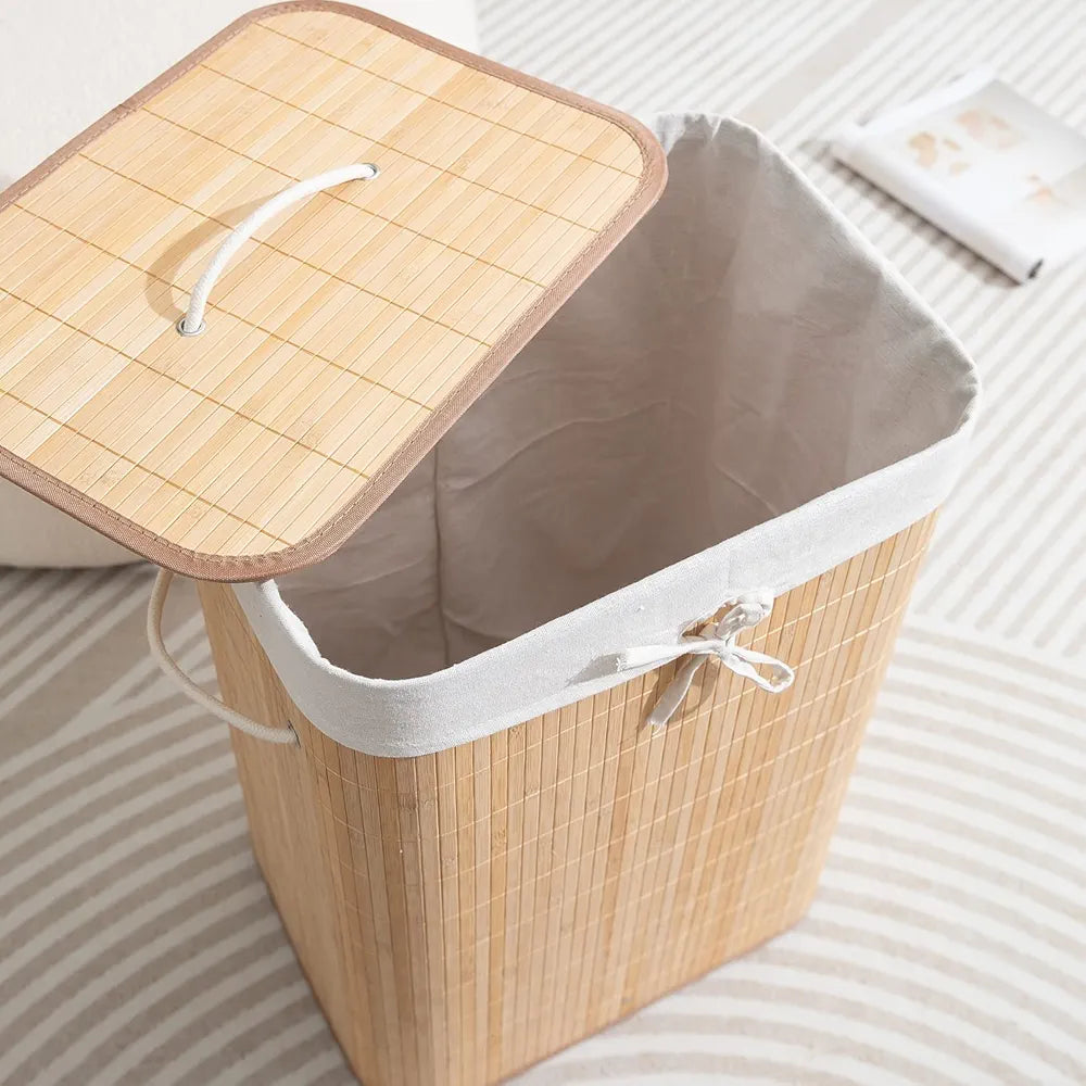 Eco-Friendly Foldable Bamboo Laundry Basket Hamper with Lid