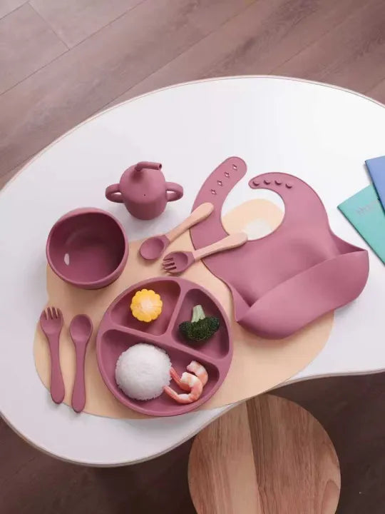 Silicone 8In1 Baby Tableware Feeding Set