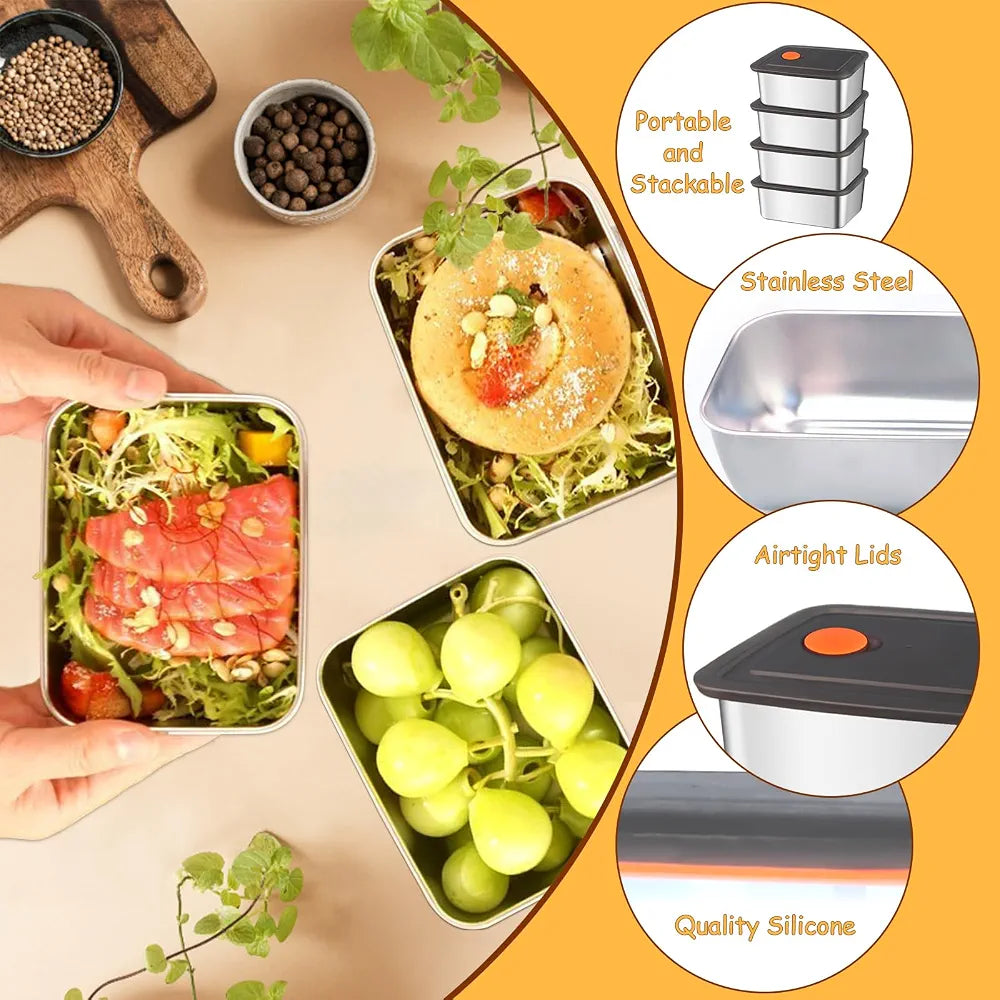 Stainless Steel Airtight Food Storage Container Set (Pack Of 4)