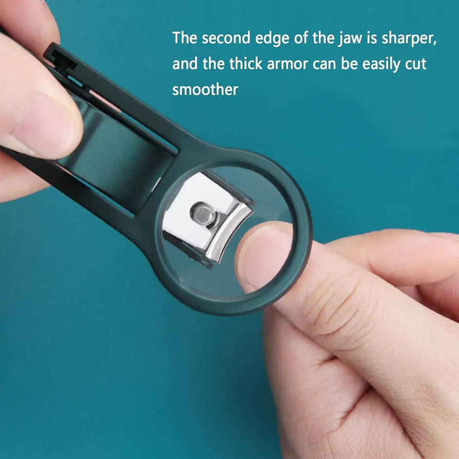 Portable Ergonomic Stainless Steel Nail Clippers With Built-In Folding Magnifying Glass