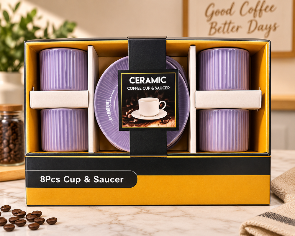 8Pcs Vintage Style Ceramic Quality Coffee Cup With Saucer Set