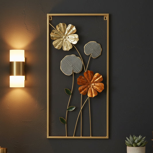 Wall Mounted 3D Gold & Copper Floral Metal Decor