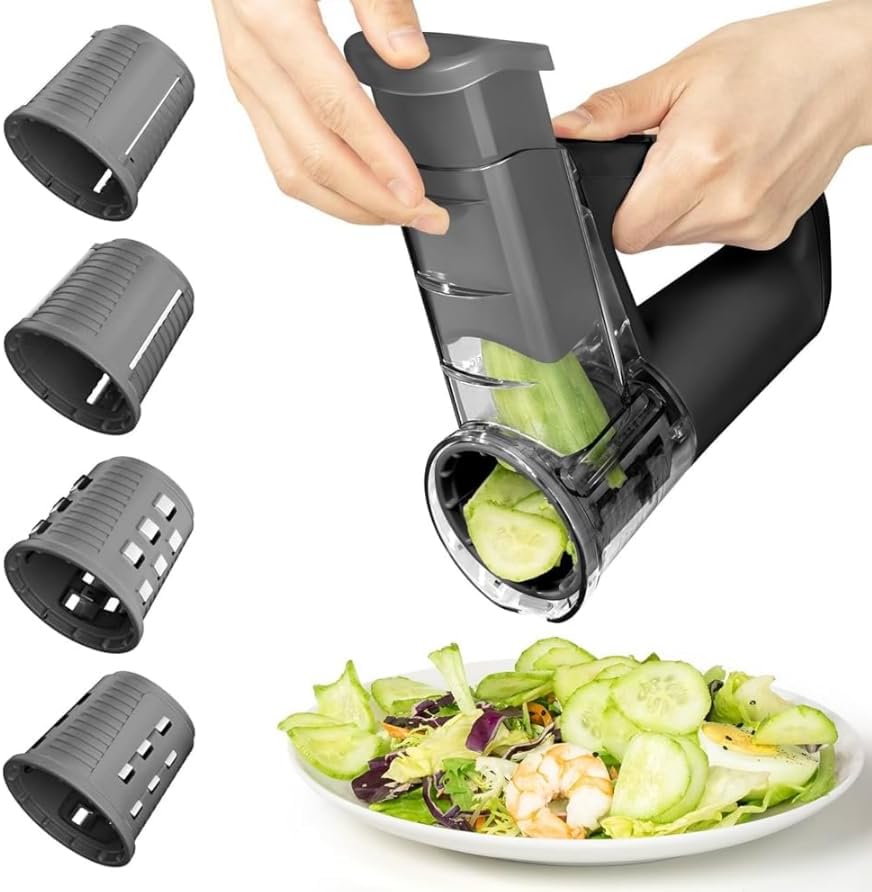 Multi-Functional Electric Food Chopper – Rechargeable Rotary Cheese Grater & Vegetable Slicer (4 Blades)