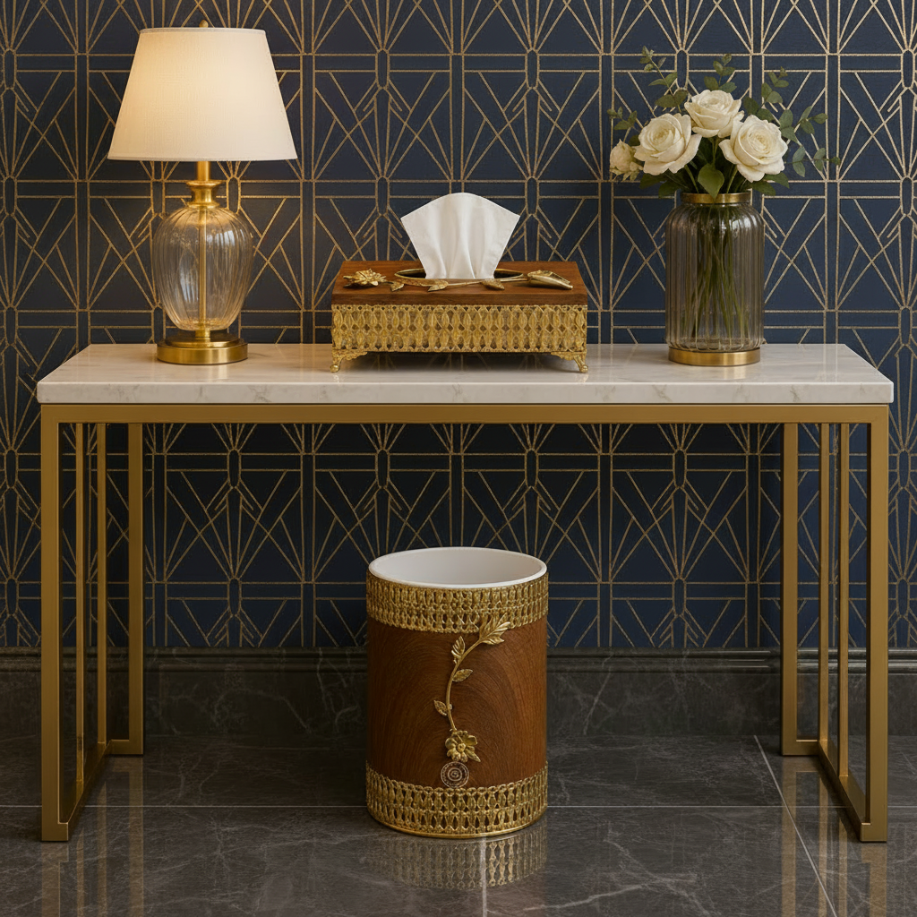 Luxury Premium Decorative Tissue Box & Trash Bin Set