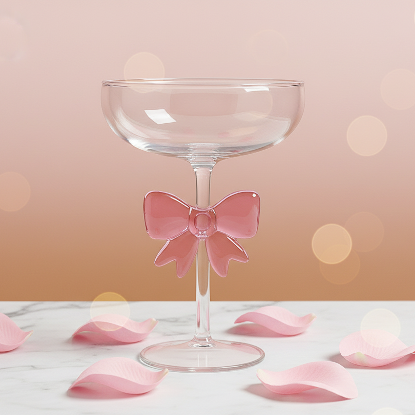 Pink Bow Dessert And Cocktail Glass.