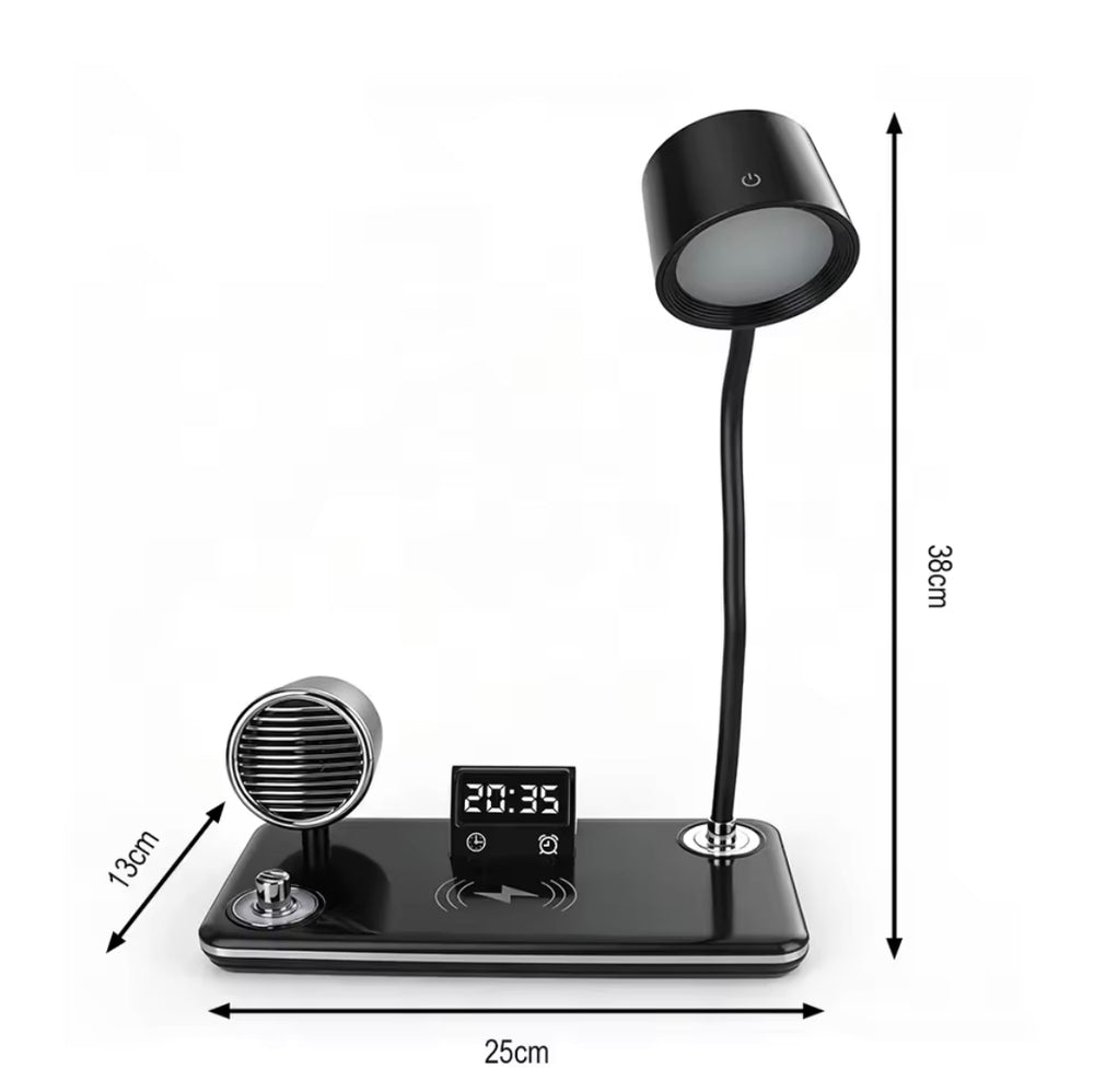 4-In-1 Adjustable Smart LED Table Lamp With Wireless Charging Pod, Bluetooth Speaker & Clock
