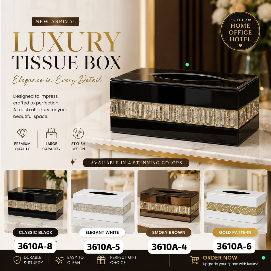Elegant Crystal Diamond Mirror Glass Tissue Box